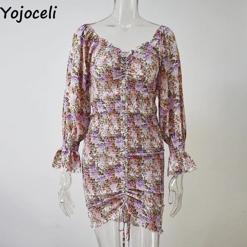 Женское приталенное платье Yojoceli шифоновое платье-мини с цветочным принтом