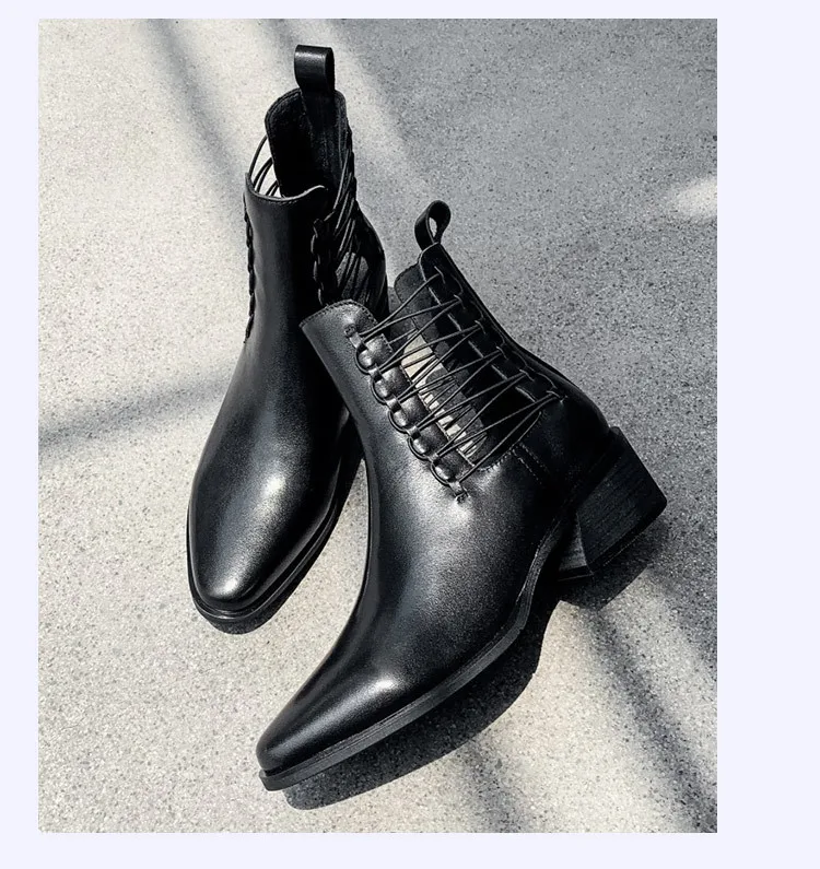Donna-in/женские ботинки ручной работы из натуральной кожи; сезон осень; ботильоны для женщин на среднем каблуке с острым носком; коллекция года; модная женская обувь без застежки