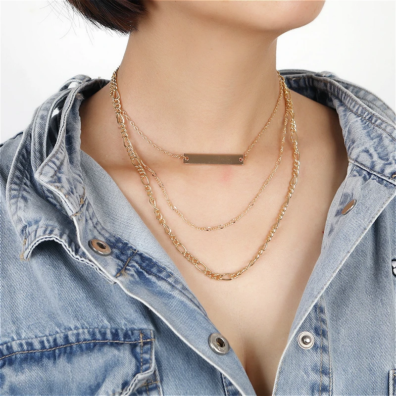 

Simple Metal Chain Multi-layered Necklace For Women Trendy Gold Color Clavicle Choker Necklaces Jewelry Collier Femme