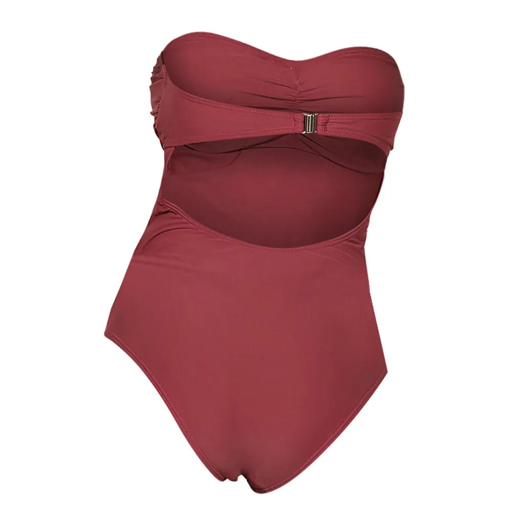 Новинка 2020 Цельный купальник Однотонный женский купальный костюм бандо без