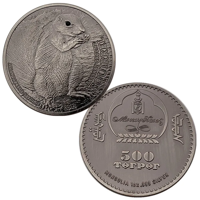 

2021 New squirrel commemorative coin Mongolian animal retro diamond 40mm collection crafts gold challenge coins collectibles