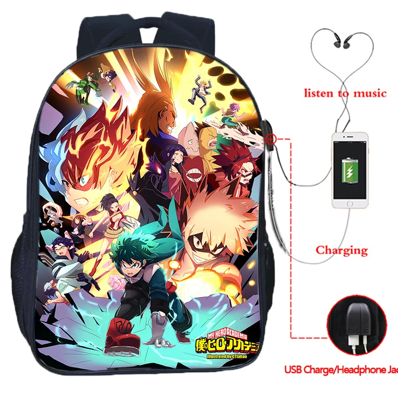 

My Hero Academia Backpack for Teenager 16 Inch Usb Charging School Bag Anime Boku No Hero Academia Bags Travel Rucksack Mochila