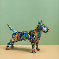creative art graffiti bullterrier color solid realistic entrance painted simple entrance wine cabinet office decor resin crafts