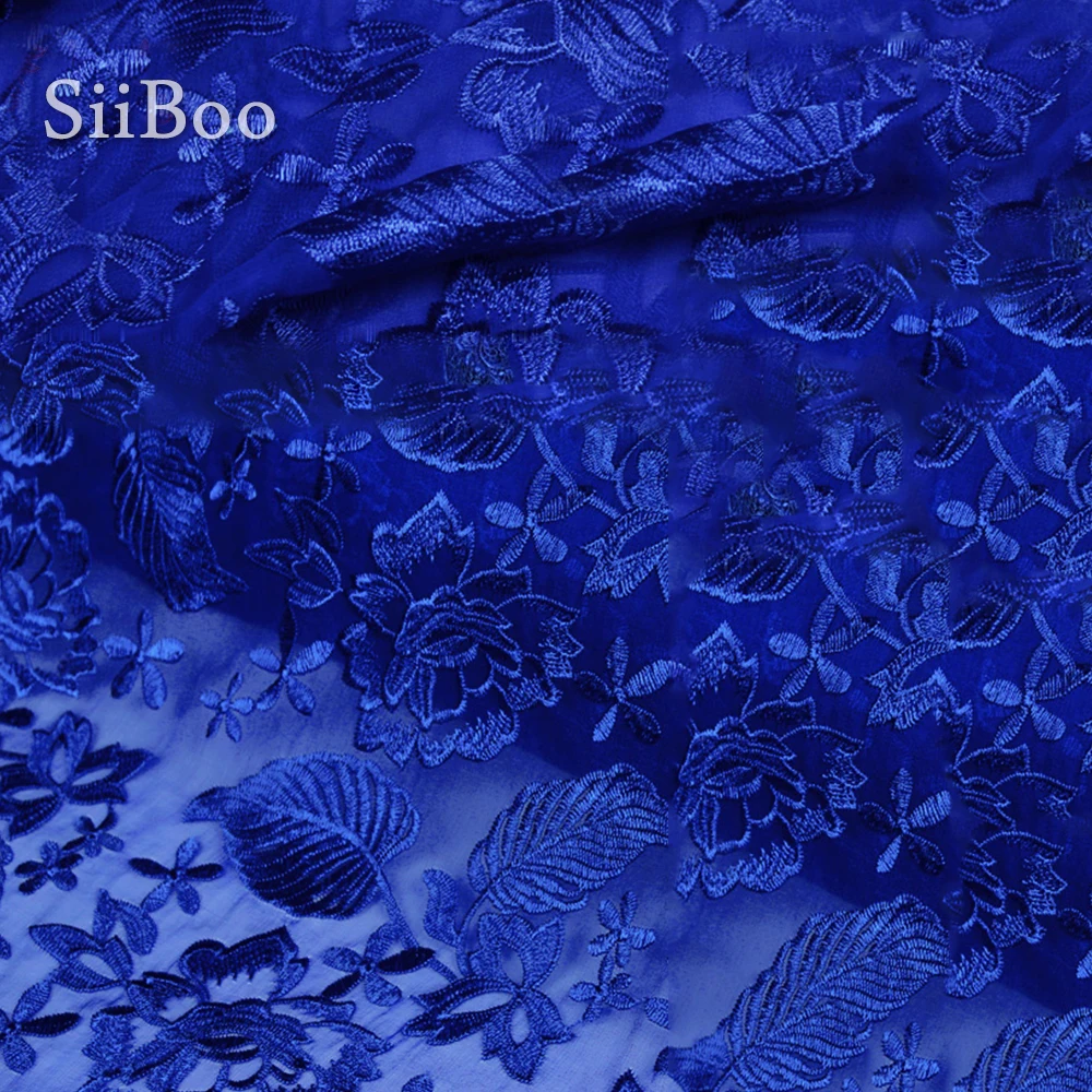 American style luxury blue floral embroidery georgette silk fabric for wedding party dress tissu tecidos stoffen SP4721 | Дом и сад