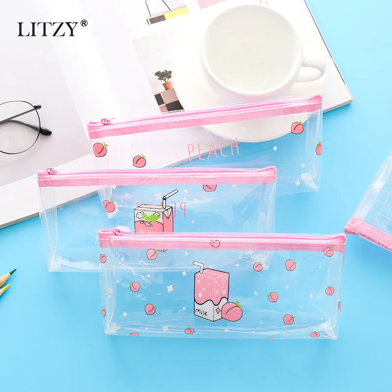 Чехол карандаш для школы прозрачный чехол Kawaii фруктовый персиковый пенал