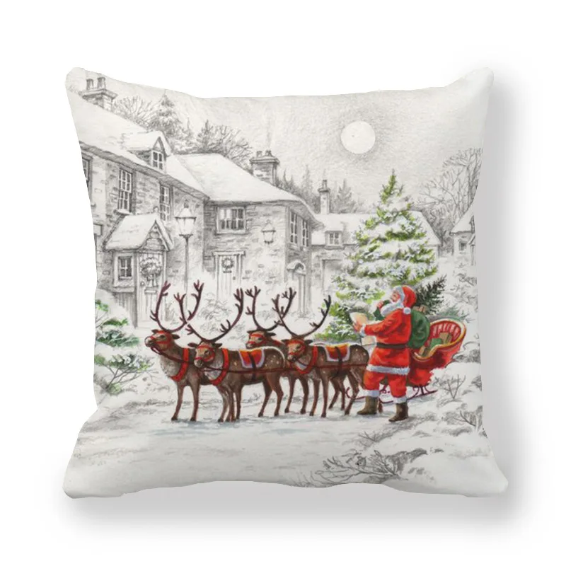 happy new year 2021 merry christmas decorations for home santa claus snowman elk style cushion cover 45x45cm for sofa car seat free global shipping