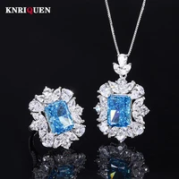 2021 trend 100 925 sterling silver 1014mm aquamarine gemstone pendant necklace engagement ring wedding jewelry sets for women