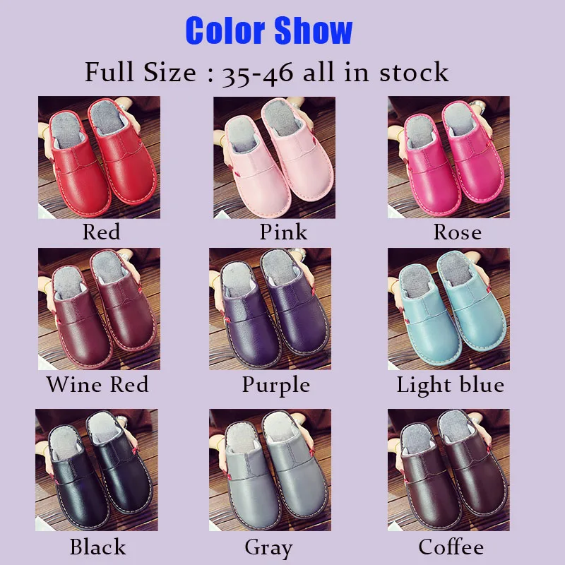 

35-46 Large Size Men's Winter Shoes Male Home Soft Slippers Man Indoor Fur Slides Man House Leather Plush Slippers
