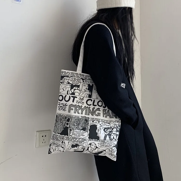 Картина в стиле комикса Экологически чистая сумка Холст сумки на одно плечо