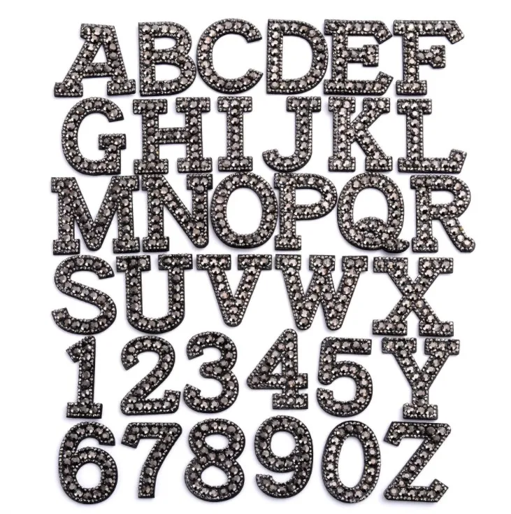 A Z 3D черный Стразы номер Алфавит Утюг по письму с аппликацией в виде нашивки на