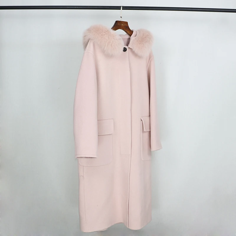 OFTBUY, пальто из натурального меха, зимняя куртка для женщин, натуральный Лисий мех, воротник, кашемир, шерсть, карманы, длинная верхняя одежда, женская уличная одежда