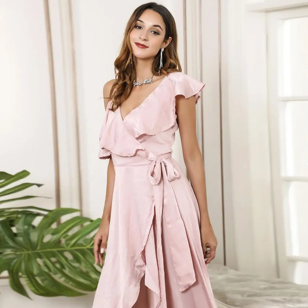 HELIAR сплошной подол с оборками шнурок спагетти-вилка платье Глубокий v-образный