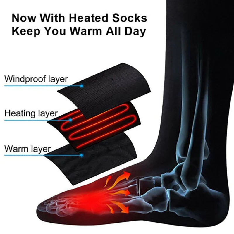 

Winter Useful Battery Powered Electric Heated Socks Durable Cotton Thermal Socks Outdoor Hiking Cycling Ice Fishing Sports Socks