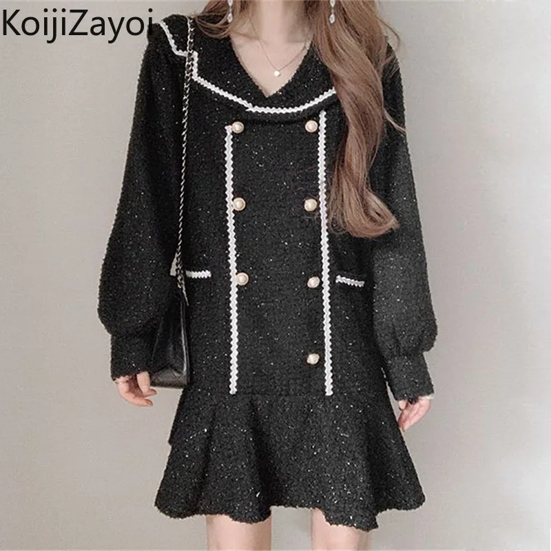 

Винтажное женское платье-блейзер Koijizayoi с отложным воротником, элегантное офисное женское двубортное мини-платье, повседневное свободное л...