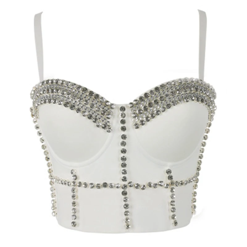 

Rhinestone Crop Top Sexy Bead Bustier Bra Festival Night Club Party Camis