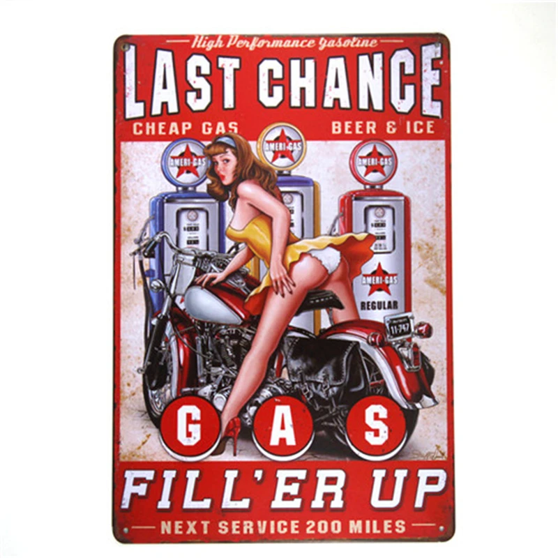 Металлический знак Last chance gas винтажная настенная тарелка для гаража вывеска кофе