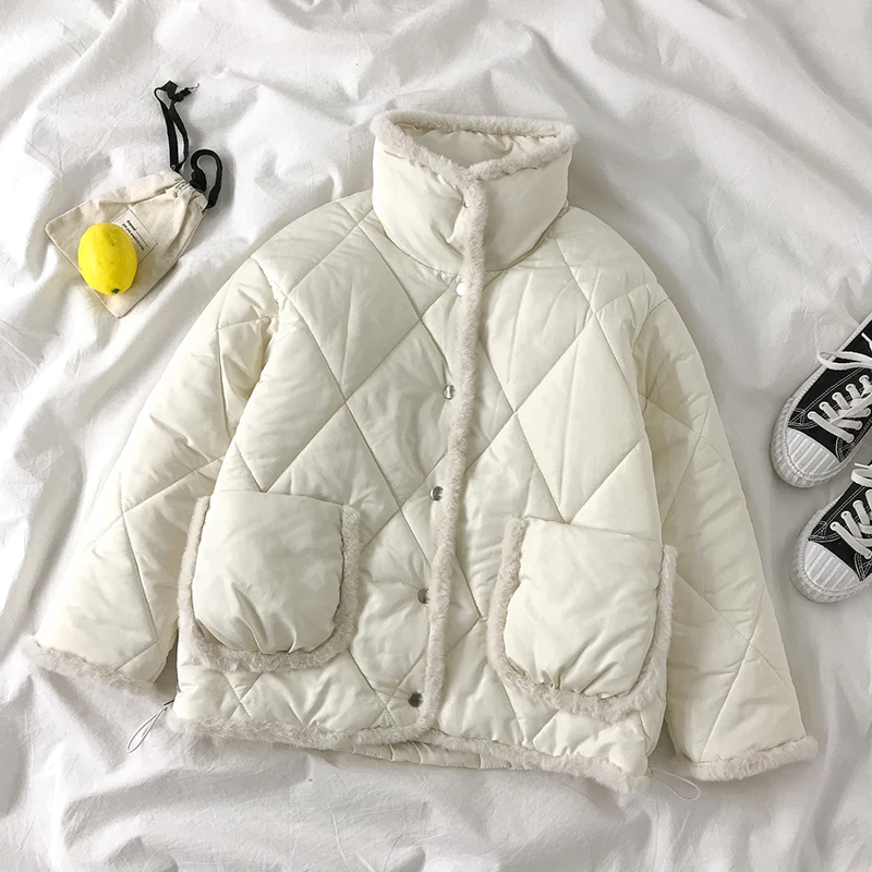 

2021 Lingge Cotton Coat Women's Winter Temperament All-match Loose and Thin Stand-up Collar Long-sleeved Cotton Clothing Fashion