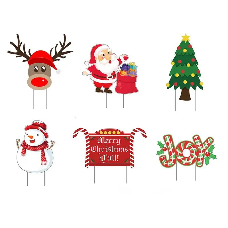 

6Pcs Christmas Yard Signs With Stakes Plastic Winter Yard Signs Decoration Outdoor Lawn Sign Christmas Decor 2022 Natal Navidad