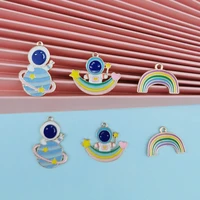 apeur 10pcs planet rainbow astronaut enamel metal charms pendants fit earrings necklace floating fit jewelry diy accessories