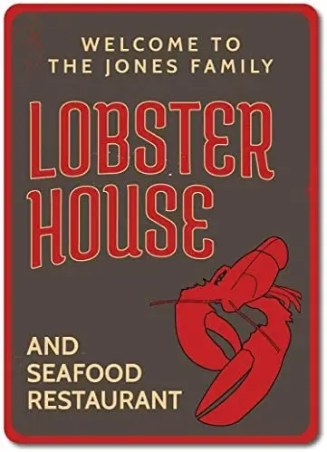 

Welcome Lobster House Sign Personalized Family Name Metal Sign Yard Home Wall Decoration Man Cave 12X16 inch