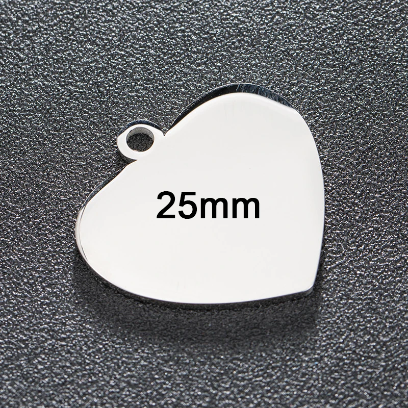 25mm Semitree 5 шт./лот из нержавеющей стали Сердце талисманы полировка Пустой тег можно выгравировать DIY ожерелье Шарм - Окраска металла: 25mm
