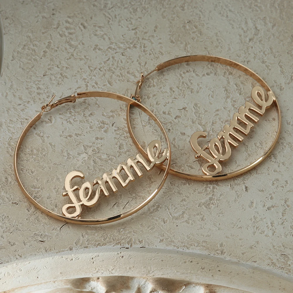 Серьги-кольца детские с надписью крупные геометрические 1 пара простой