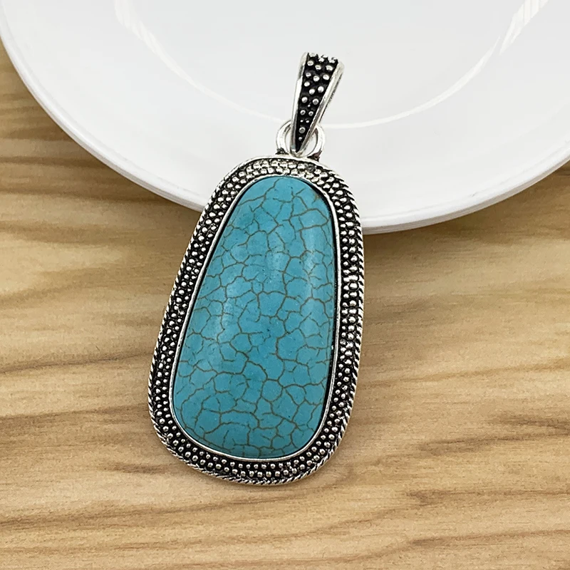 

1 Piece Large Rectangle & Faux Stone Tibetan Silver Charms Pendants for Necklace Jewellery Making 69x30mm