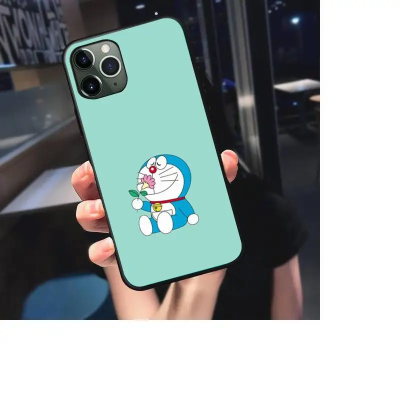 

Blue Light Doraemon Wristband Lanyard Phone Case For iphone 7 8 plus x xr xs 11 12 mini pro max black soft nax fundas cover