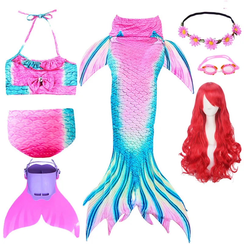 Детский купальник с хвостом русалки купальный костюм для девочек париком