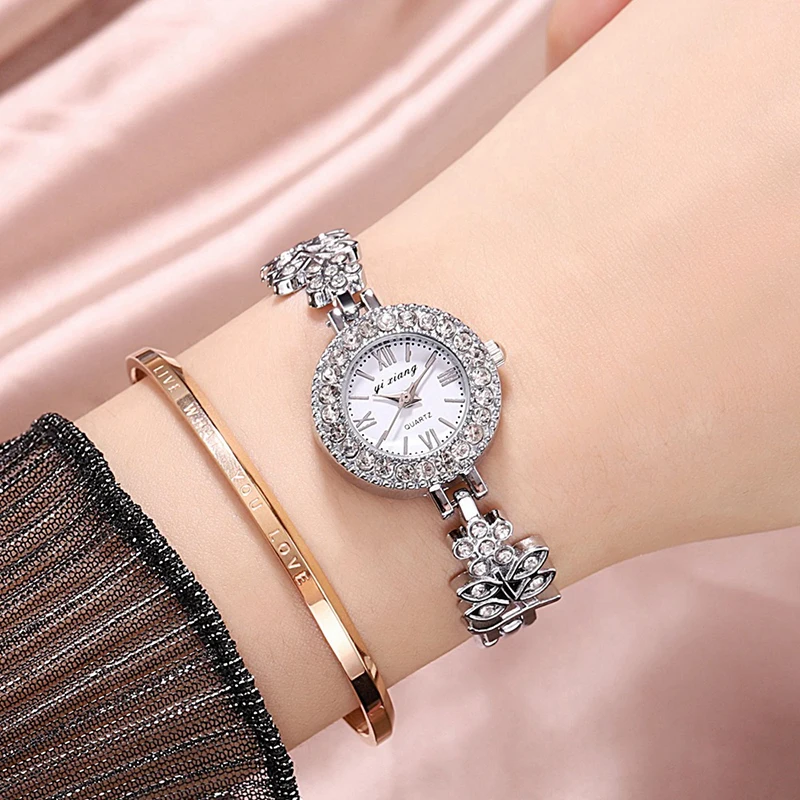 

Leaf Shape Jewelry Analog Bohemia Women Watch Bracelet Female Rhinestone Quartz Wristwatch Stainless Steel Clock Montre Femme