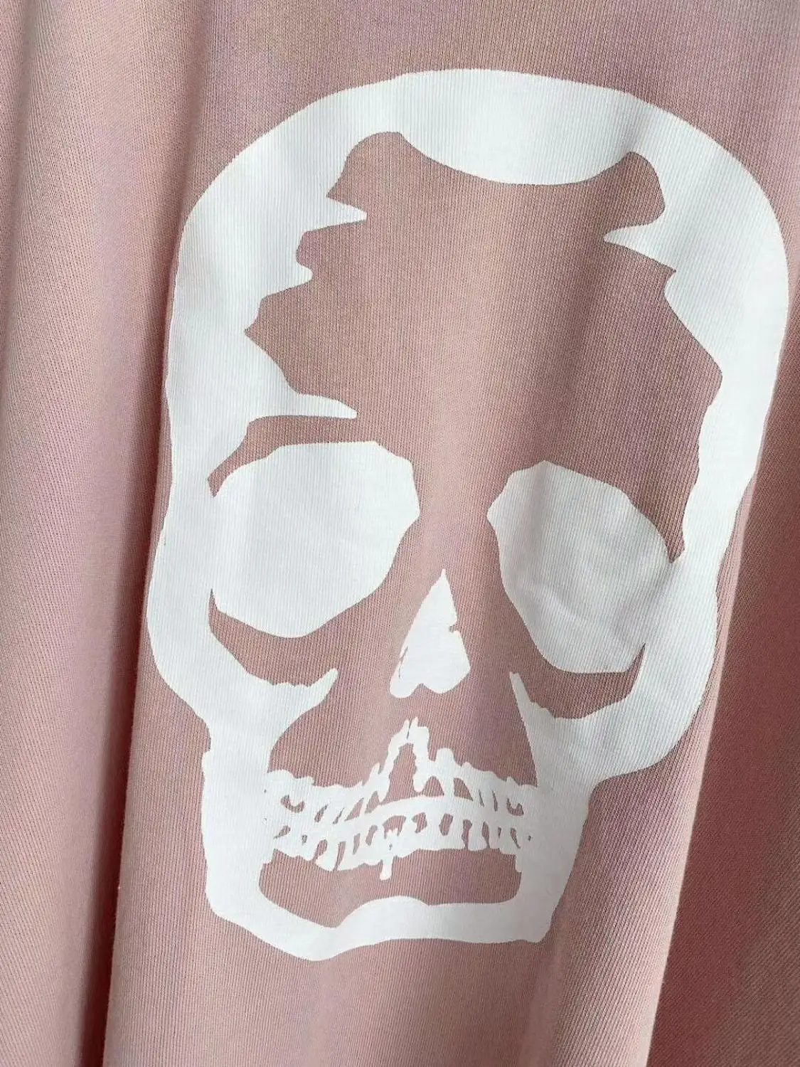 

2021 Summer Woman Fashion PInk Grey Color Cotton Sweatshirt 3/4 Sleeves Front Skull Print Oversized Tops