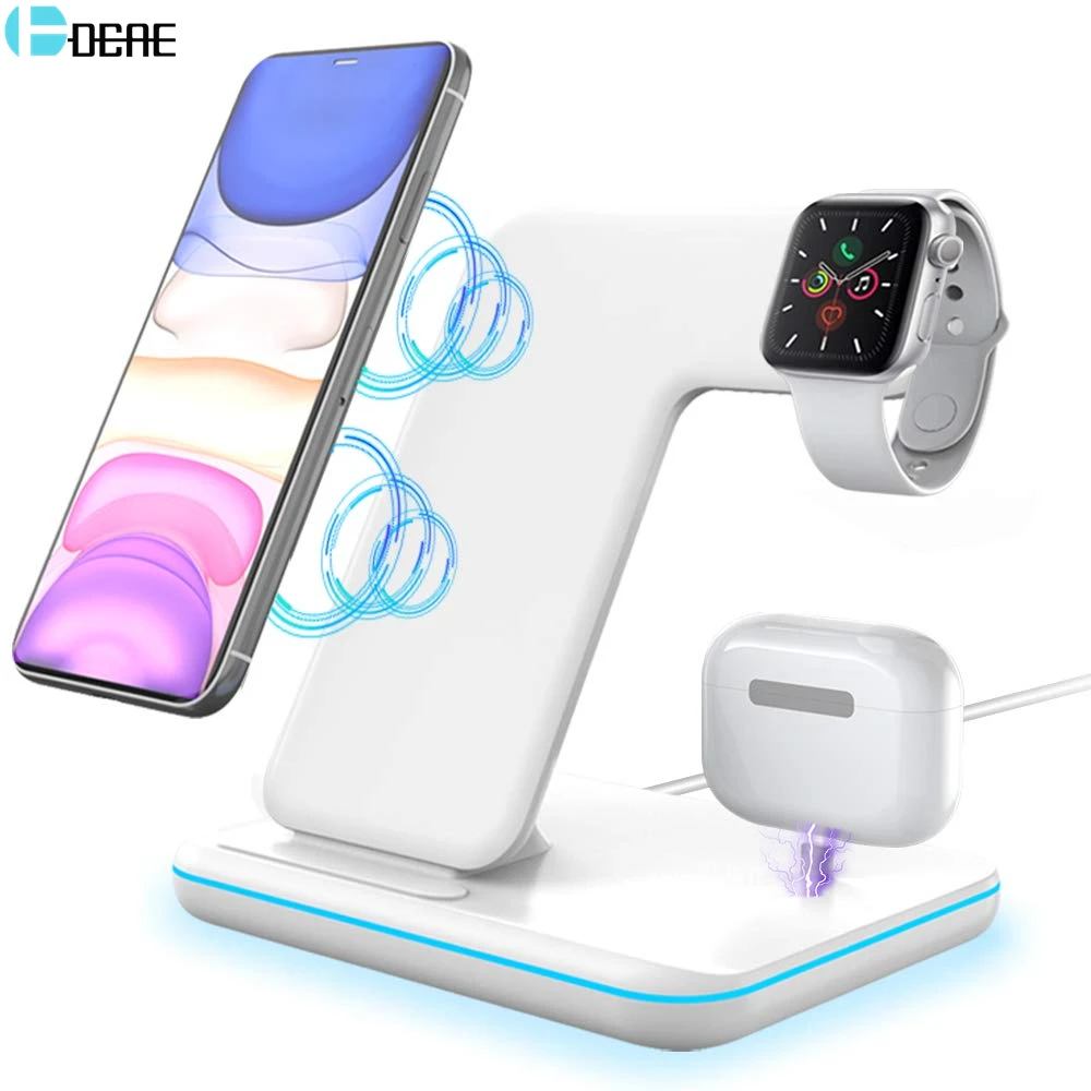 

Беспроводное зарядное устройство Qi 3 в 1, 15 Вт, для Apple Watch 6 5 4 Airpods Pro iPhone 12 11 XS XR X 8 Samsung S21 S20 S10