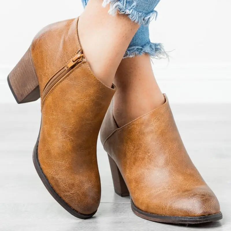 Женские ботильоны осенние туфли лодочки на Высоком толстом каблуке с круглым