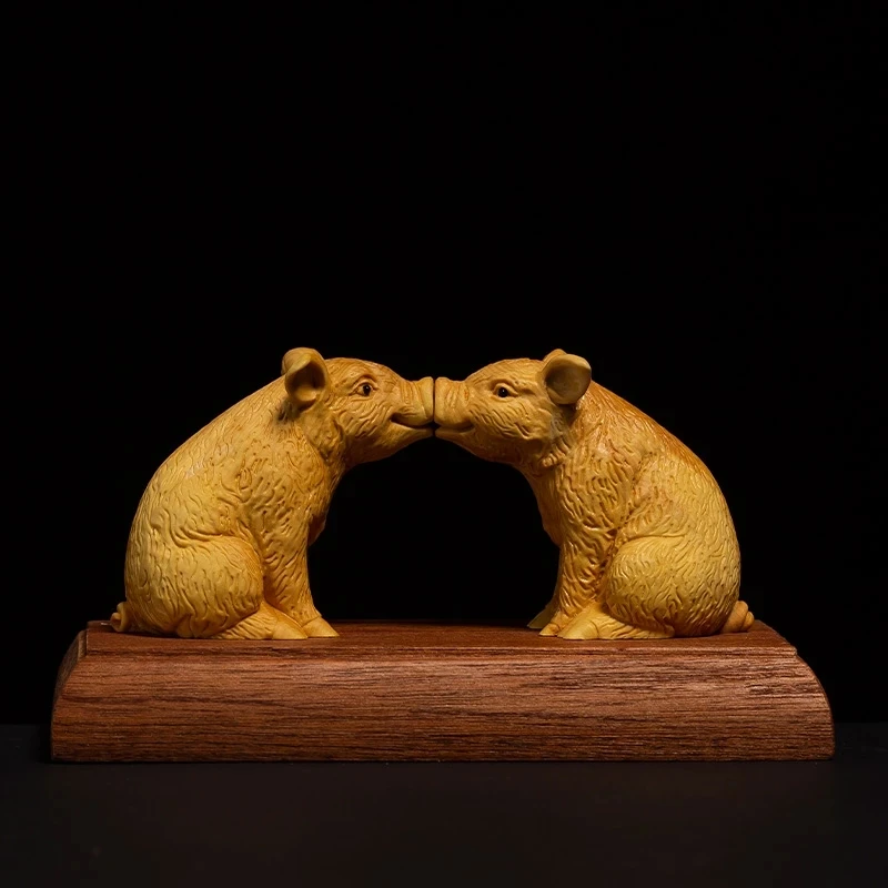 

Cerdo del зодиако самшит, beso de cerdos, домашнее дерево maciza, creativo, Feng Shui de la suerte, офис, высокий, артезания,