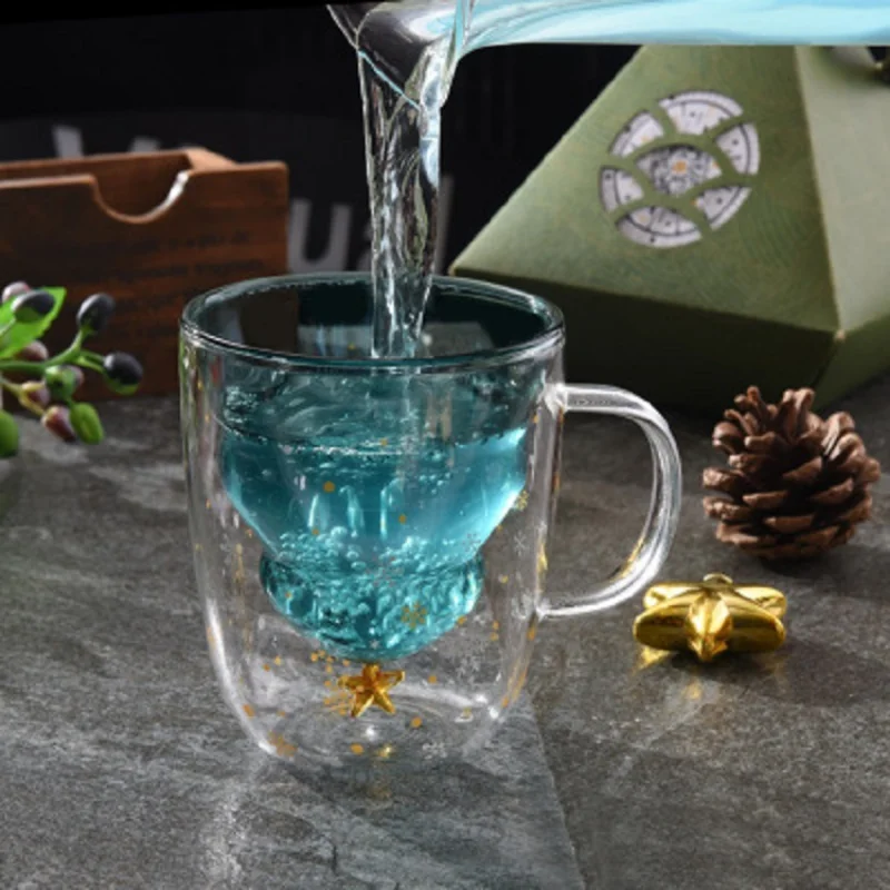 

Creative Christmas tree double-layer mug high borosilicate glass star wishing cup bar party cafe drink cup kitchen utensils
