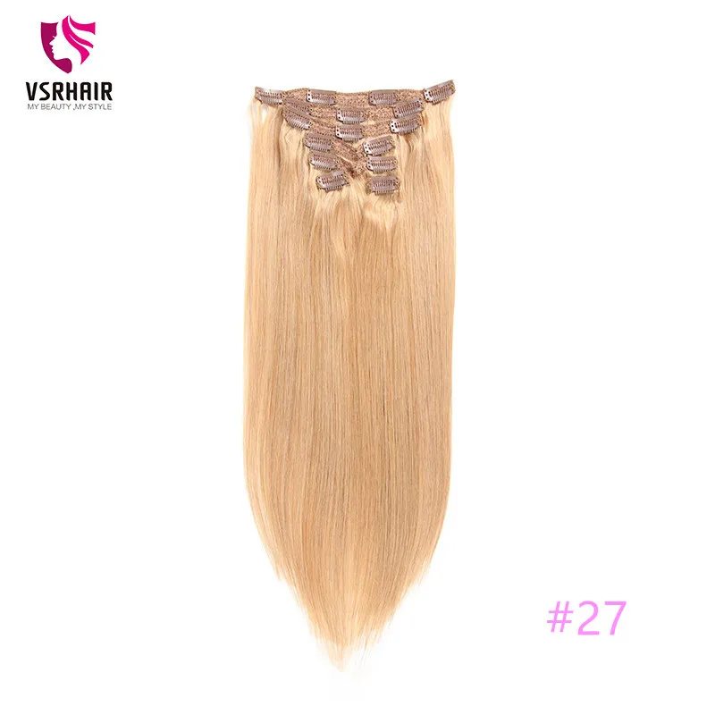 VSR 120g 150g двойной вытяжки с плотного шелка машина Волосы remy натуральные волосы на заколках, 7 шт./компл. 8 шт./компл. Реми человеческие волосы на заколках для наращивания, волосы для наращивания - Цвет: #27