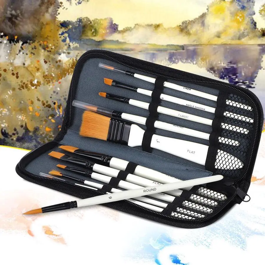 10 шт./компл. художник набор кистей для рисования нейлоновых волосяных