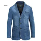 Для мужчин джинсовая куртка осенний Блейзер Куртка Slim Fit куртка в стиле милитари Однобортный с отложным воротником джинсовое пальто размера плюс