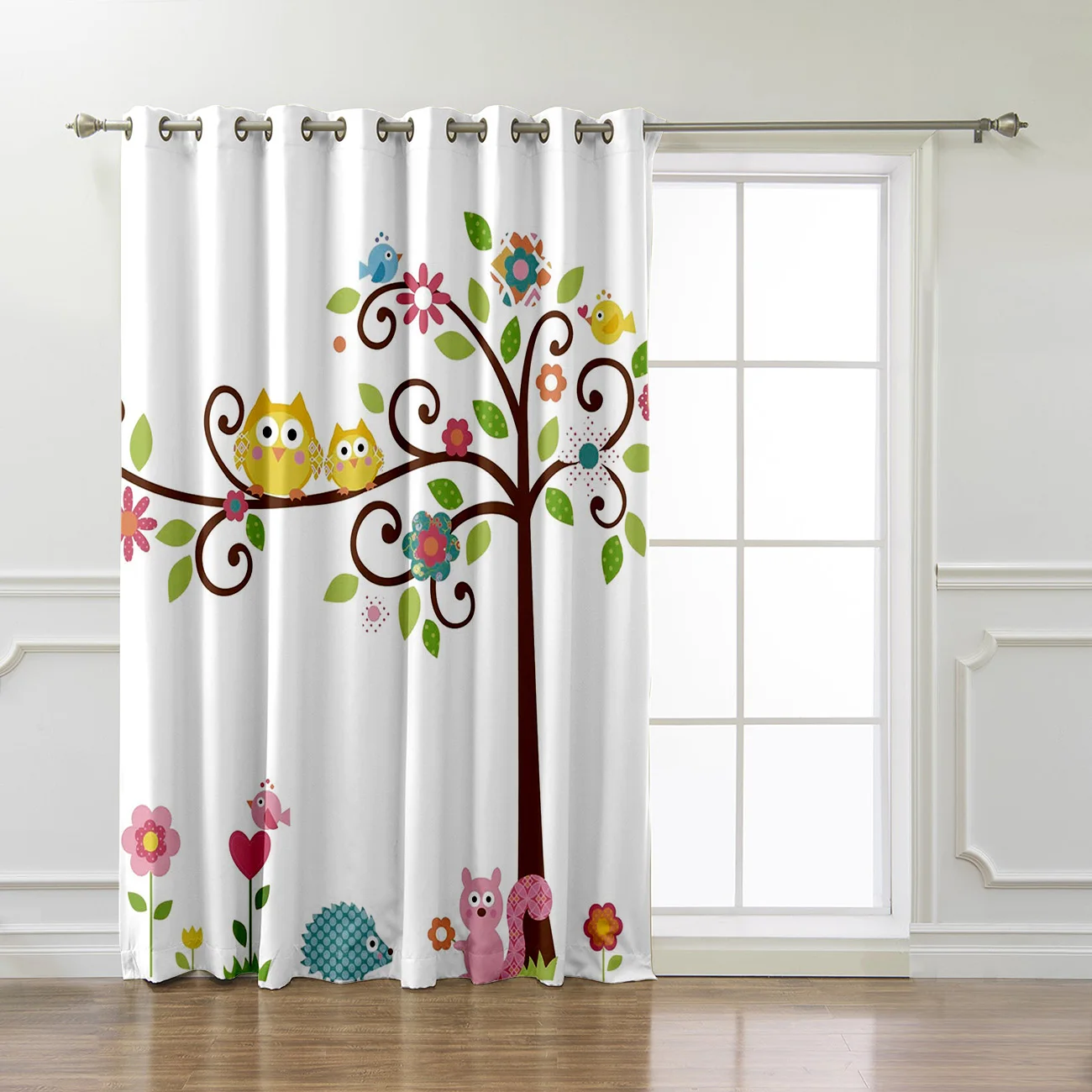 Милый мультфильм сова белка окно лечение идеи оконные процедуры для больших окон