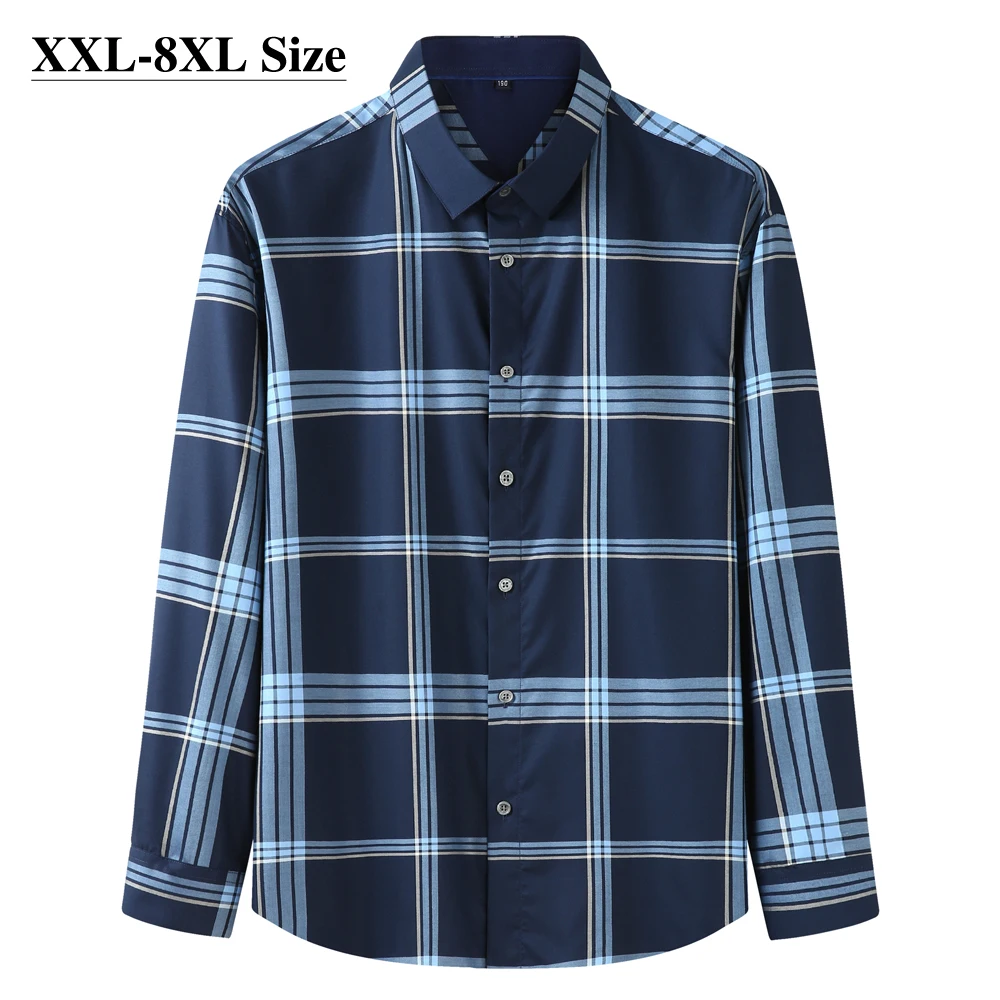 

Brand Men's Large Plaid Shirt 100% Cotton Business Casual Fall Loose Long Sleeve Shirt Men High Quality Plus Size 6XL 7XL 8XL