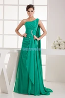 free shipping 2016 new high quality designer one shoulder beading abaya kaftan bride maid dresses chiffon green evening dresses