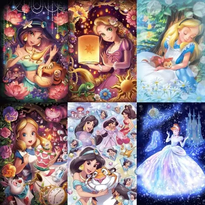 

5d Diy Full Square & Round Diamond Painting Kits Diamond Embroidery Cross Stitch 3D Cartoon Jasmine Princess Cinderella Home Dec