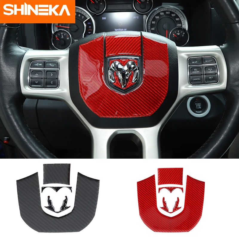 

SHINEKA Carbon Fiber Accessories For Dodge RAM 1500 Car Steering Wheel Decoration Cover Stickers For Dodge RAM 1500 2010-2017