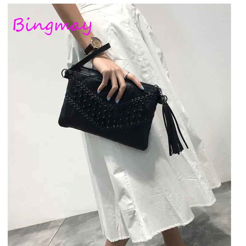 Женские мягкие повседневные клатчи сумки женские кожаные мессенджеры черные