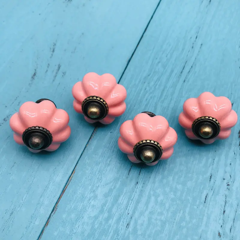 8x Single Hole Cermic Cabinet Closet Door Pink Pumpkin Drawer Knob Wardrobe Cupboard Pull Handle Knobs Euro Style Metal base |
