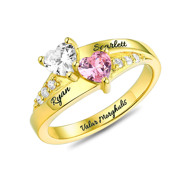 XiaoJing Персонализированные 925 пробы Серебряные Кольца На заказ камень-талисман в форме сердца кольцо с 2 именами хорошее ювелирное изделие для Дня матери подарок