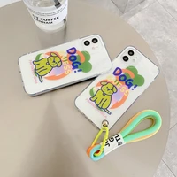 korea ins cute fluorescent dog with lanyard case for xiaomi 11 k30 pro mi 10 cc9e 8 tpu shockproof transparent cover