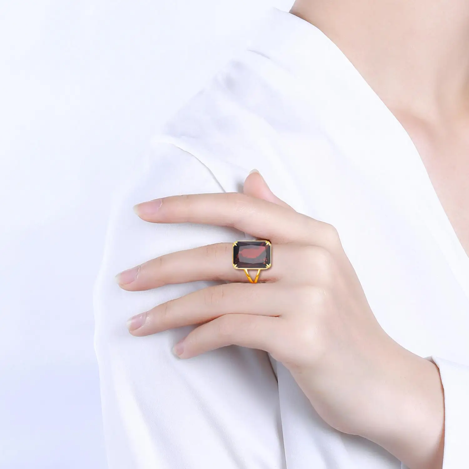 REAL SILVER 925 RING FOR WOMEN 14K GOLD PLATED STERLING JEWELRY LUXURY BRAND TRENDY RED GARNET RINGS BIZUTERIA DAMSKA | Украшения и