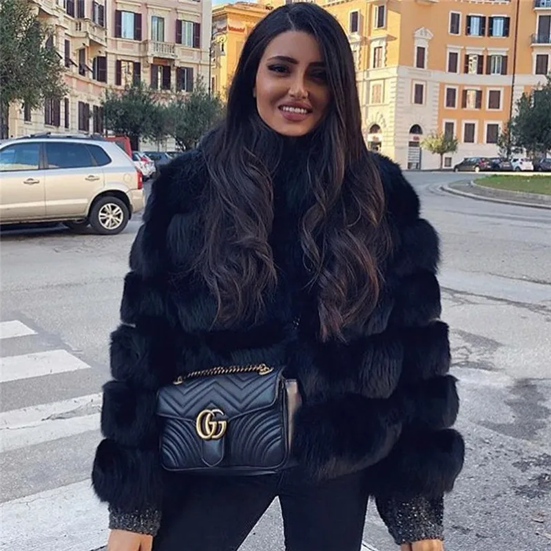 Natural Women Real Fox Fur Coat Winter Luxury Outwear 50cm Long Wholeskin Genuine Fox Fur Jacket Woman Fur Coats Short Overcoats