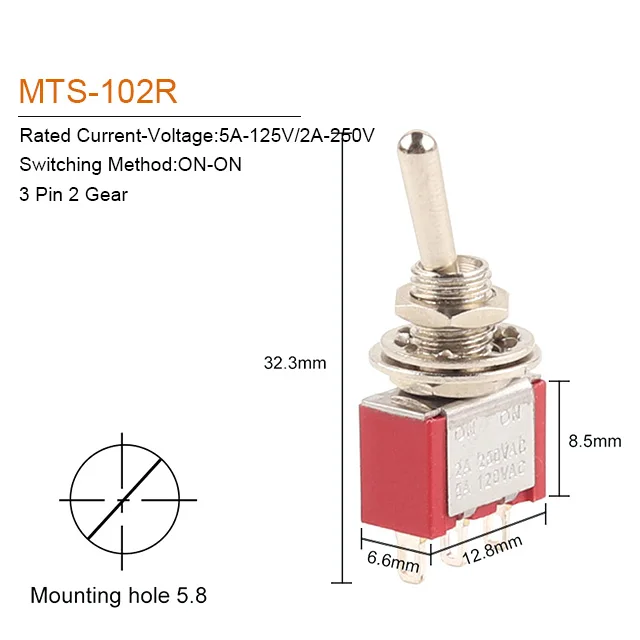 

Миниатюрный тумблер MTS-102/103/202/203/302/304/402/403 6 мм 5 шт